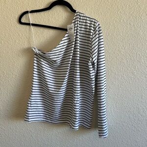 Striped One-Shoulder Long-Sleeve Top - White/Black